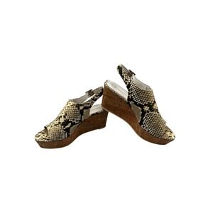 Donald J Pliner Wedge Sandals Womens 8.5 Tan Snakeskin Excellent Cork Platform